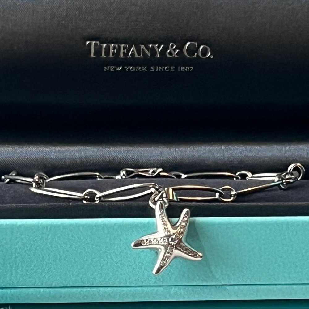 Tiffany & Co. Platinum Diamond Starfish Oval Charm Bracelet - dropped $300+